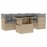 6 Piece Garden Sofa Set with Cushions Beige Poly Rattan - Front View