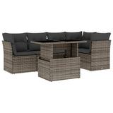 6 Piece Garden Sofa Set with Cushions Grey Poly Rattan - Front View