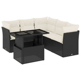 6 Piece Garden Sofa Set with Cushions Black Poly Rattan - Front View