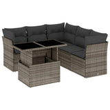 6 Piece Garden Sofa Set with Cushions Grey Poly Rattan - Front View
