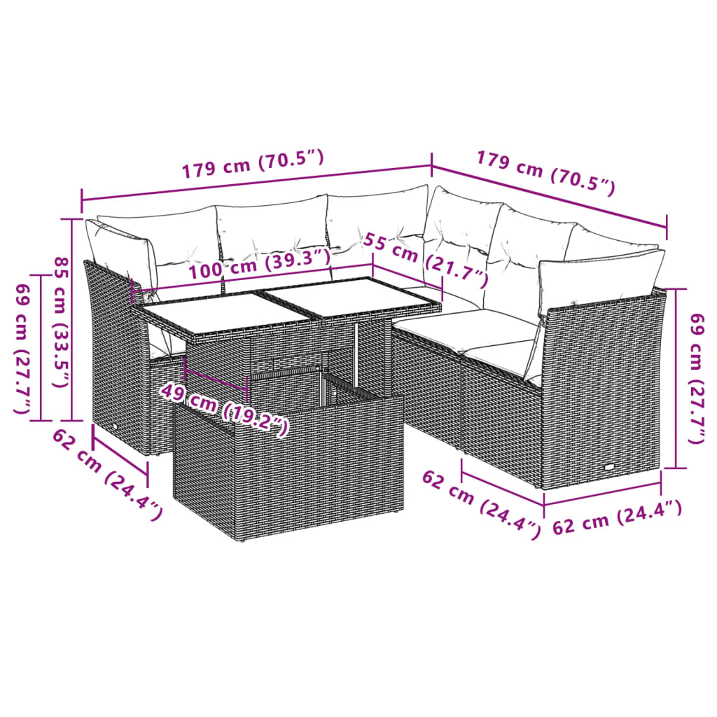 6 Piece Garden Sofa Set with Cushions Grey Poly Rattan