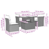 6 Piece Garden Sofa Set with Cushions Black Poly Rattan - Low Angle