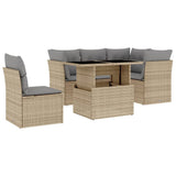 6 Piece Garden Sofa Set with Cushions Beige Poly Rattan - Front View