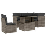 6 Piece Garden Sofa Set with Cushions Grey Poly Rattan - Front View