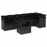 7 Piece Garden Sofa Set with Cushions Black Poly Rattan - Front View