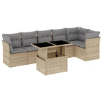7 Piece Garden Sofa Set with Cushions Beige Poly Rattan