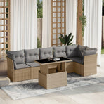 7 Piece Garden Sofa Set with Cushions Beige Poly Rattan