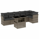 7 Piece Garden Sofa Set with Cushions Grey Poly Rattan - Front View