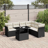 7 Piece Garden Sofa Set with Cushions Black Poly Rattan