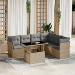 7 Piece Garden Sofa Set with Cushions Beige Poly Rattan