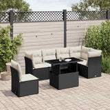 7 Piece Garden Sofa Set with Cushions Black Poly Rattan