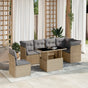 7 Piece Garden Sofa Set with Cushions Beige Poly Rattan