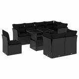 9 Piece Garden Sofa Set with Cushions Black Poly Rattan - Front View