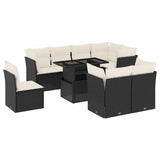 9 Piece Garden Sofa Set with Cushions Black Poly Rattan - Front View