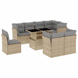 9 Piece Garden Sofa Set with Cushions Beige Poly Rattan - Front View