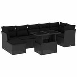 8 Piece Garden Sofa Set with Cushions Black Poly Rattan - Front View
