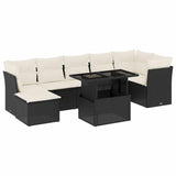 8 Piece Garden Sofa Set with Cushions Black Poly Rattan - Front View