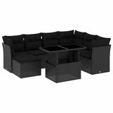 8 Piece Garden Sofa Set with Cushions Black Poly Rattan - Front View