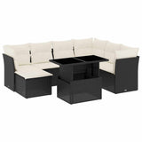 8 Piece Garden Sofa Set with Cushions Black Poly Rattan - Front View