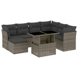 8 Piece Garden Sofa Set with Cushions Grey Poly Rattan - Front View