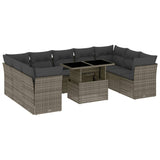 10 Piece Garden Sofa Set with Cushions Grey Poly Rattan - Front View