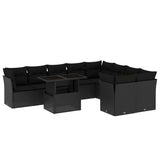 10 Piece Garden Sofa Set with Cushions Black Poly Rattan - Front View