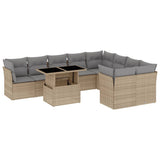 10 Piece Garden Sofa Set with Cushions Beige Poly Rattan - Front View