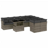 10 Piece Garden Sofa Set with Cushions Grey Poly Rattan - Front View