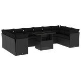 11 Piece Garden Sofa Set with Cushions Black Poly Rattan - Front View