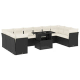 11 Piece Garden Sofa Set with Cushions Black Poly Rattan - Front View