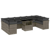11 Piece Garden Sofa Set with Cushions Grey Poly Rattan - Front View