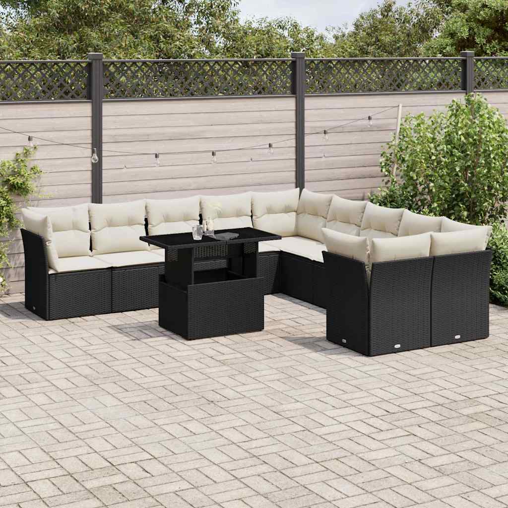 11 Piece Garden Sofa Set with Cushions Black Poly Rattan
