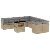 11 Piece Garden Sofa Set with Cushions Beige Poly Rattan - Front View