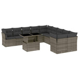 11 Piece Garden Sofa Set with Cushions Grey Poly Rattan - Front View