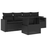 5 Piece Garden Sofa Set with Cushions Black Poly Rattan - Front View