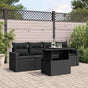 5 Piece Garden Sofa Set with Cushions Black Poly Rattan