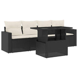 5 Piece Garden Sofa Set with Cushions Black Poly Rattan - Front View