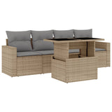 5 Piece Garden Sofa Set with Cushions Beige Poly Rattan - Front View