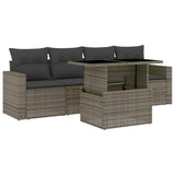 5 Piece Garden Sofa Set with Cushions Grey Poly Rattan - Front View