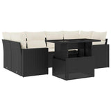 7 Piece Garden Sofa Set with Cushions Black Poly Rattan