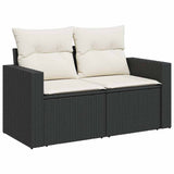 7 Piece Garden Sofa Set with Cushions Black Poly Rattan - Side View