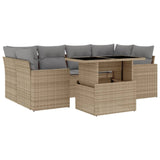7 Piece Garden Sofa Set with Cushions Beige Poly Rattan - Front View