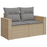 7 Piece Garden Sofa Set with Cushions Beige Poly Rattan - Rear View