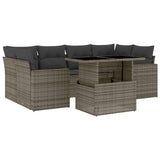 7 Piece Garden Sofa Set with Cushions Grey Poly Rattan - Front View