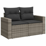 7 Piece Garden Sofa Set with Cushions Grey Poly Rattan - Rear View
