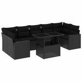 8 Piece Garden Sofa Set with Cushions Black Poly Rattan - Front View