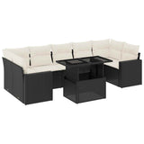 8 Piece Garden Sofa Set with Cushions Black Poly Rattan