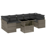 8 Piece Garden Sofa Set with Cushions Grey Poly Rattan - Front View