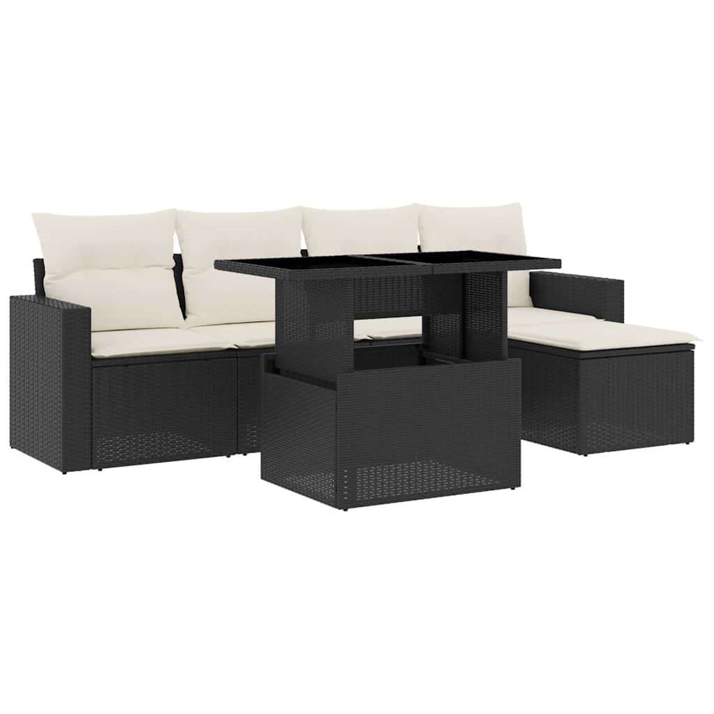 6 Piece Garden Sofa Set with Cushions Black Poly Rattan