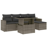 6 Piece Garden Sofa Set with Cushions Grey Poly Rattan - Front View